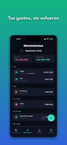 Lista de movimientos del mes en CadaPeso